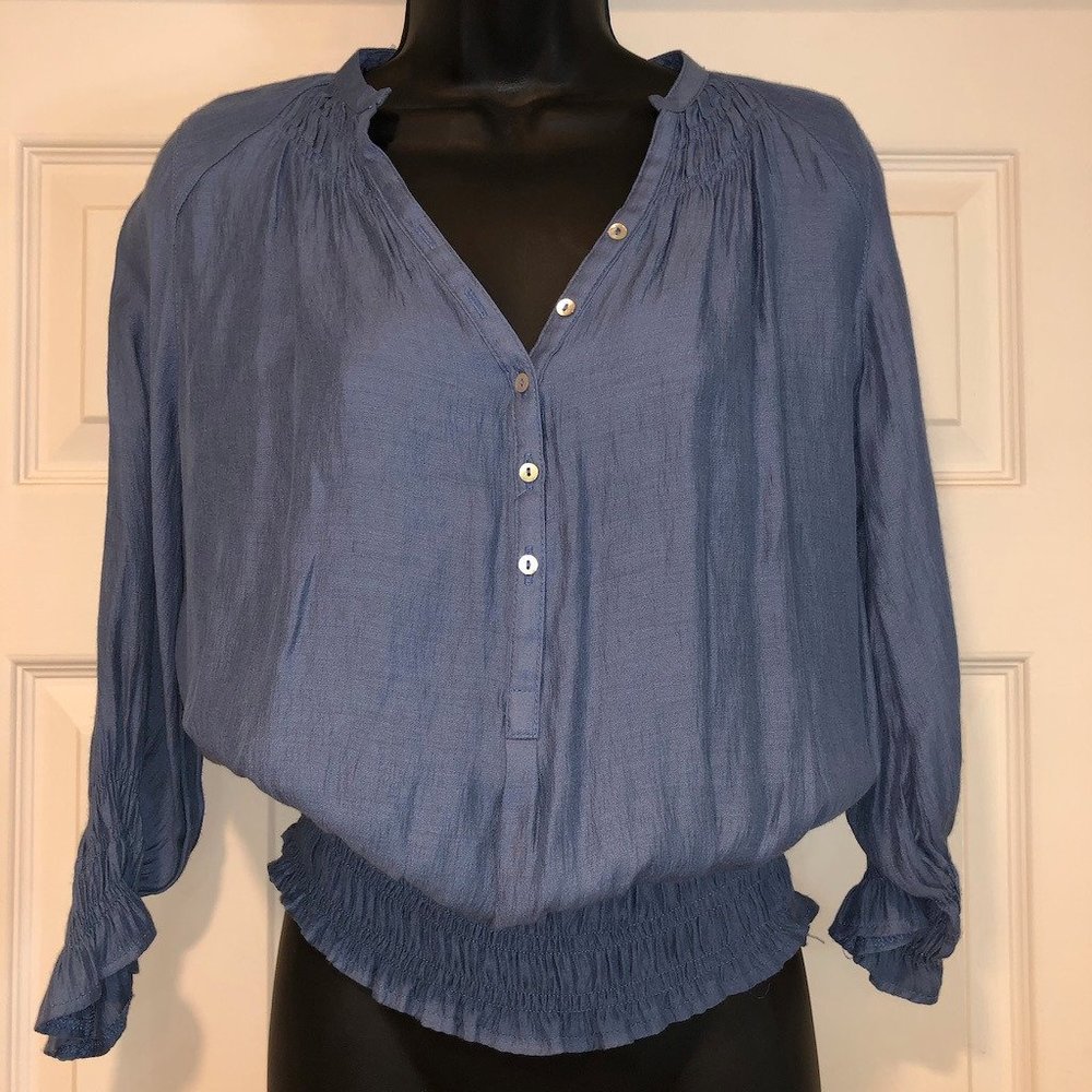Worn 1x ZARA Blue Flowy Boho Blouse Smock Waist XS